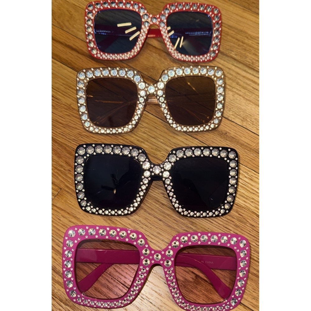 Luxury Rhinestone Oversized Sunglasses – Crystal Fashion Shades- Lot of 4 Pairs!